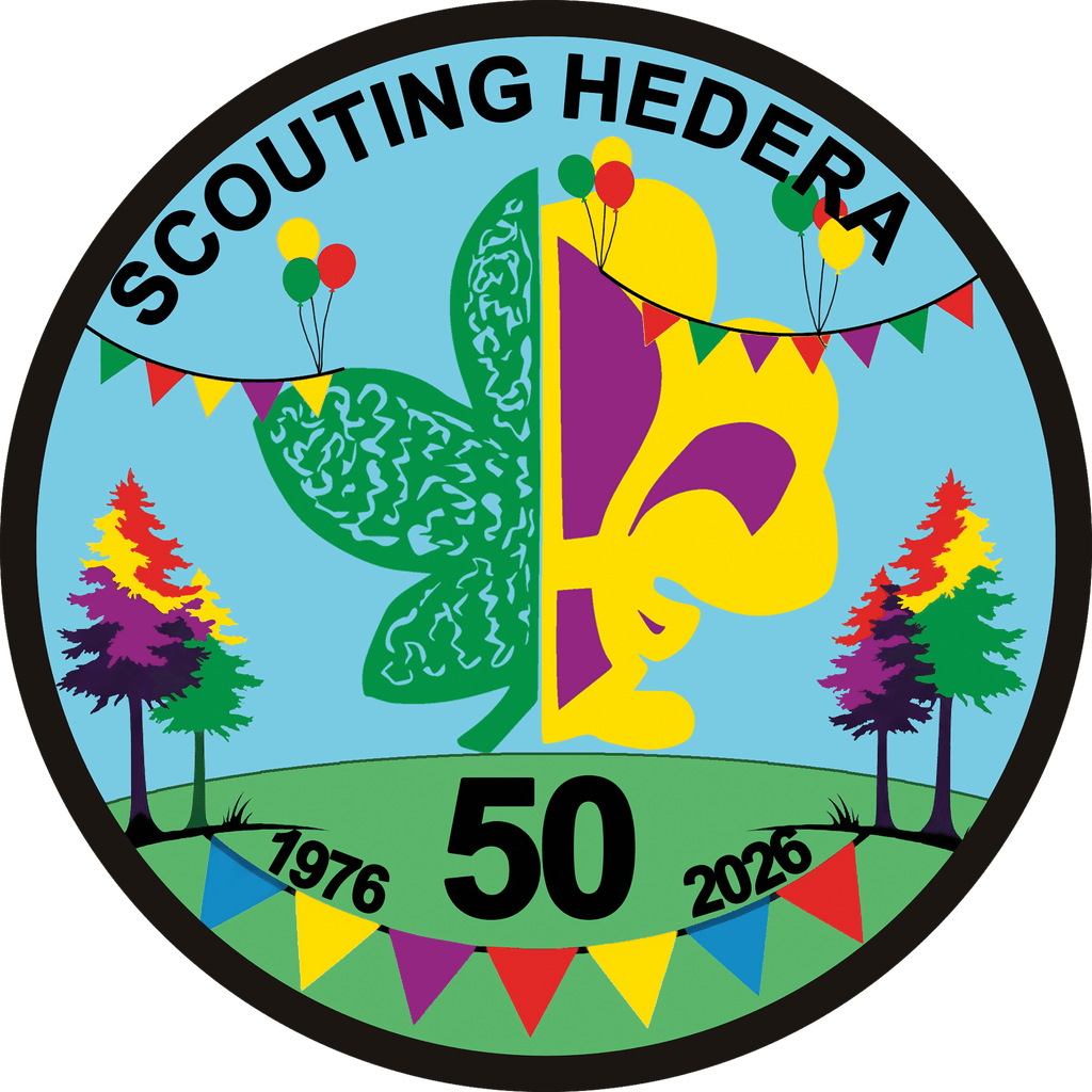 Jubileumlogo: 50 jaar Scouting Hedera, 1976 - 2026